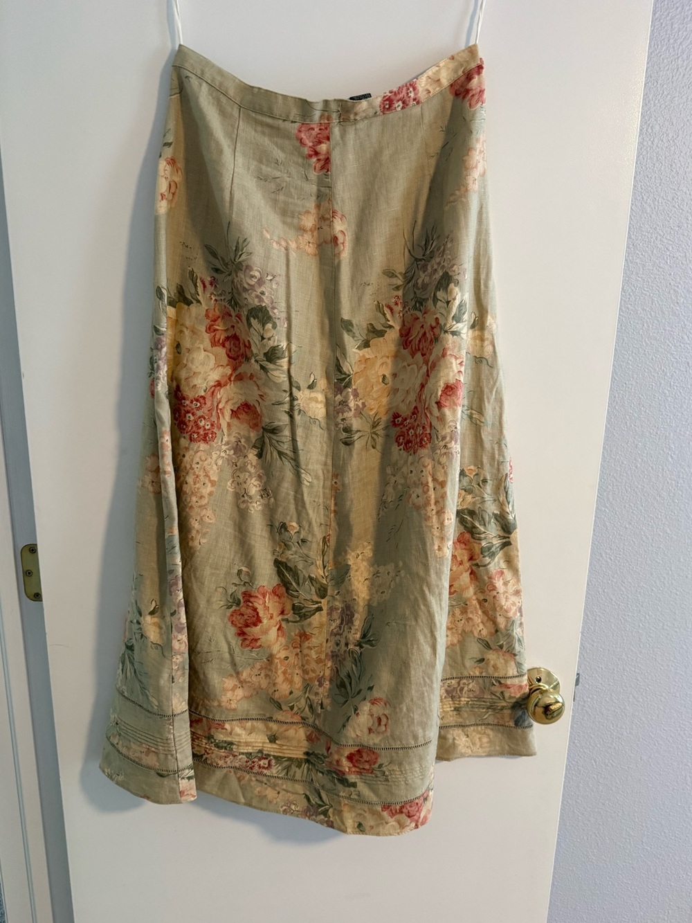 Vintage Linen Ralph Lauren Sage Green Floral A-Line Button-Front Skirt Size 10 - Picture 4 of 4